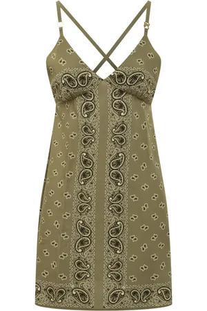 Palm Angels Kjole, Dame, Grøn, XS, Tyl, Paisley Slip Dress