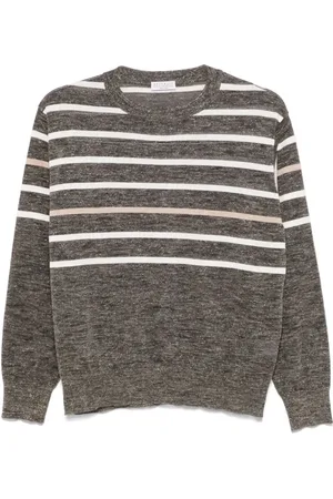Brunello Cucinelli Strik, Dame, Grå, S, Afslappet Stribet Jersey T-shirt