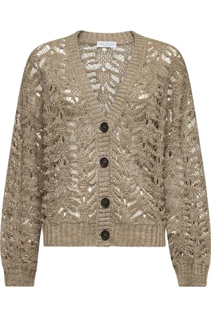 Brunello Cucinelli Strik, Dame, , M, Uld, Sequin Knit V-Neck Sweater