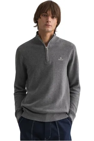GANT Strik, Herre, Grå, 4XL, Bomuld, Klassisk bomulds-piqué turtleneck med halv lynlås