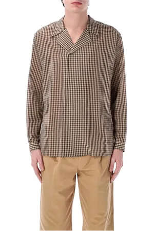 Auralee Skjorte, Herre, Flerfarvet, L, Bomuld, Brun Gingham Check Skjorte Regular Fit