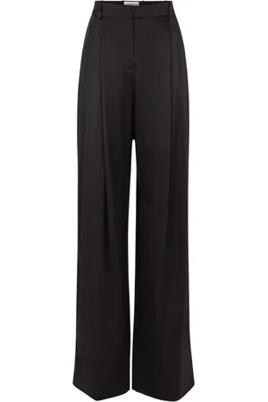 Nina Ricci Bukser, Dame, Sort, M, Satin, Plisserede bukser med brede ben