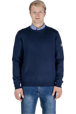 Aquascutum Strik, Herre, Blå, XL, Bomuld, Bomuldssweater med lap
