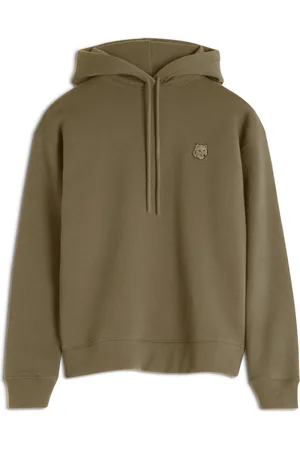 Maison Kitsuné Sweathshirts & Hoodies, Herre, Grøn, L, Bomuld, Rævehoved Patch Hoodie Komfort Stil