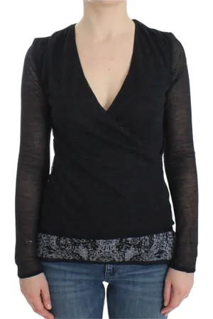 ERMANNO SCERVINO Strik, Dame, Sort, M, Uld, Sort V-hals sweater i uldblanding
