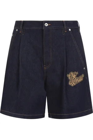 OFF-WHITE Shorts, Herre, Blå, W31, Denim, Logo Patch Denim Shorts