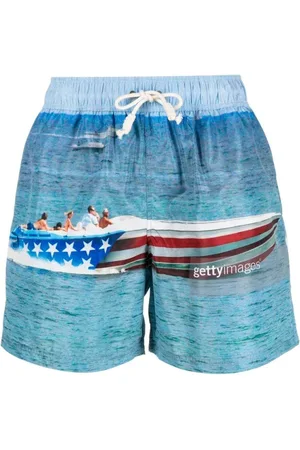 Palm Angels Badetøj, Herre, Blå, L, Uld, Blå Badeshorts - Regular Fit