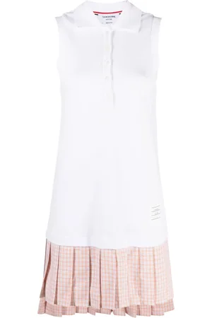 Thom Browne Kjole, Dame, Hvid, XS, Bomuld, Chic Plisseret Polo Kjole