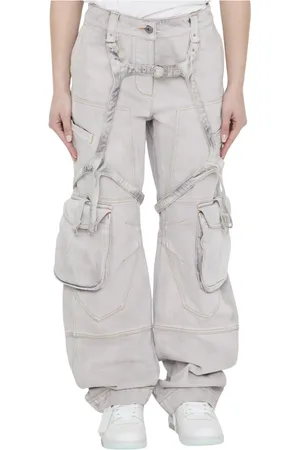 OFF-WHITE Jeans, Dame, Hvid, W26, Bomuld, Lilla Cargo Jeans med Sele-detaljer