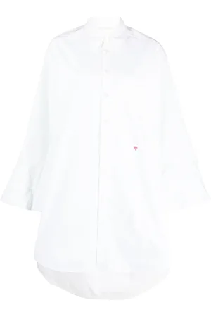 Palm Angels Bluser & Skjorter, Dame, Hvid, XS, Bomuld, Skjortekjole med trompetærmer