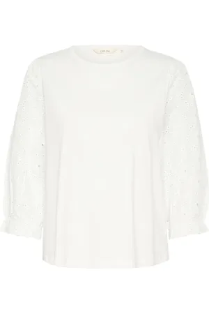 Cream Bluser & Skjorter, Dame, Hvid, L, Hvid T-shirt Top med 3/4 Ærmer
