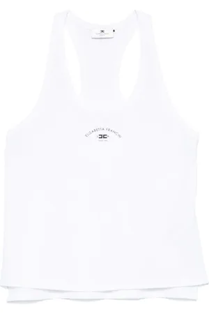 Elisabetta Franchi Top, Dame, Hvid, M, Bomuld, Hvid Bomuldsjersey Racerback Top