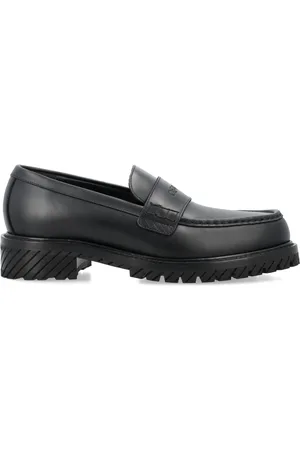OFF-WHITE Sko, Herre, Sort, 43 EU, Læder, Sorte Militær Loafers med Signatur Sål