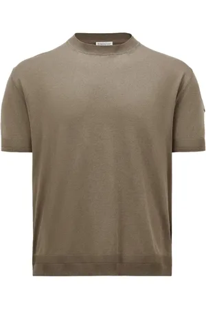 Moncler Strik, Herre, Grøn, 2XL, Bomuld, Kortærmet Strik Silke Bomuld T-shirt
