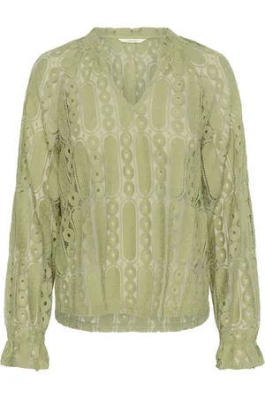 Cream Bluser & Skjorter, Dame, Grøn, M, V-Hals Blondebluse Te