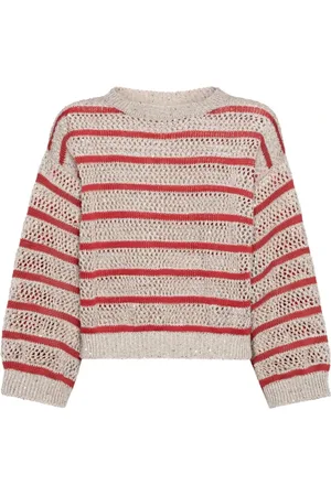 Brunello Cucinelli Strik, Dame, Flerfarvet, M, Afslappet Stribet Jersey T-shirt