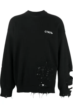 Heron Preston Sweathshirts & Hoodies, Herre, Sort, L, Uld, Logo Striktrøje med Hulmønster