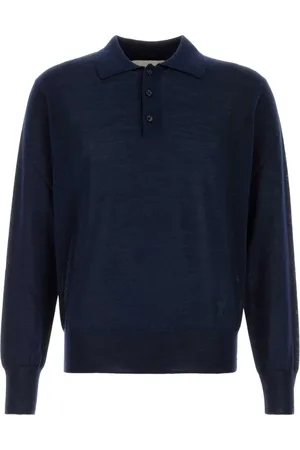 Ami Top, Herre, Blå, S, Uld, Mørkeblå uldblandet poloshirt
