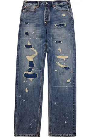 Evisu Jeans, Herre, Blå, W31, Denim, Slidte Denim Jeans i Blå