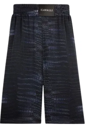 Roberto Cavalli Shorts, Herre, Blå, XL, Kaiman-Print Knælang Shorts
