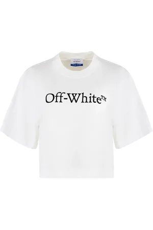 OFF-WHITE Top, Dame, Hvid, M, Bomuld, Logo Print Cropped T-Shirt