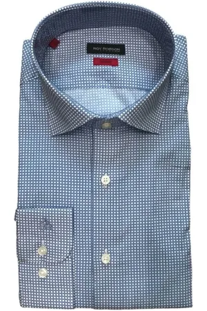 Roy Robson Skjorte, Herre, Blå, XS, Bomuld, Slim Fit Geometrisk Print Skjorte