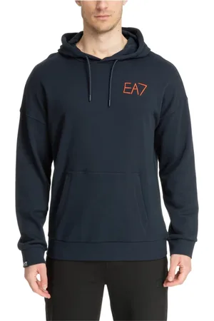 EA7 Sweathshirts & Hoodies, Herre, Blå, M, Bomuld, Abstrakt Multifarvet Logo Lomme Snøre Hættetrøje
