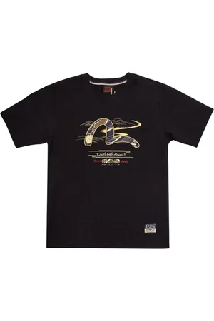 Evisu Top, Herre, Sort, M, Måge Brokade Applique T-Shirt Sort