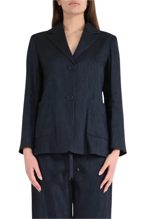 Max Mara Jakke, Dame, Blå, M, Denim, Linned stræk denim effekt blazer