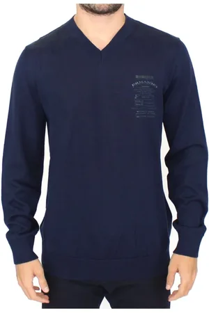 ERMANNO SCERVINO Strik, Herre, Blå, XL, Uld, V-hals Uldblanding Sweater