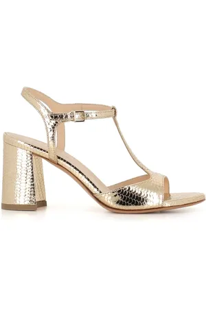 SERGIO LEVANTESI Sko, Dame, Gul, 37 1/2 EU, Læder, Platin T-bar sandal i reptiltrykt læder