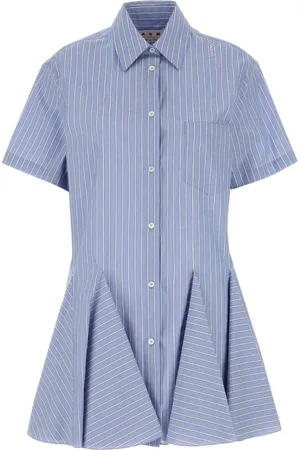 Marni Kjole, Dame, Blå, XS, Uld, Broderet Poplin Skjortekjole