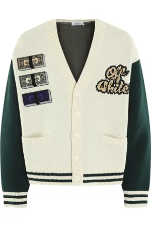 OFF-WHITE Strik, Herre, Hvid, M, Uld, Crystal Cash Varsity Cardigan