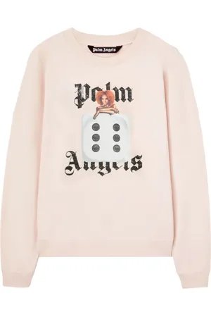 Palm Angels Sweathshirts & Hoodies, Herre, Lyserød, XL, Bomuld, Lyserrød Sweater med Frontprint og Lange Ærmer