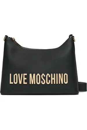 Moschino Taske, Dame, Sort, ONE SIZE, Uld, Sort Skuldertaske med Guld Logo Bogstaver