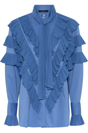 Bruuns Bazaar Bluser & Skjorter, Dame, Blå, XS, Bomuld, Plisseret skjorte med bindebånd i halsen