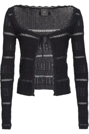 Pinko Strik, Dame, Sort, L, Sort Sweater med Front Tie