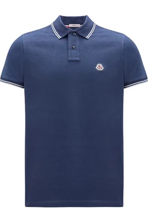 Moncler Top, Herre, Blå, M, Bomuld, Blå Stribet Polo Skjorte