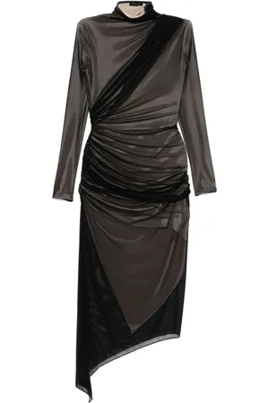 MUGLER Kjole, Dame, Sort, XS, Hamp, Asymmetrisk Dobbeltlags Kjole