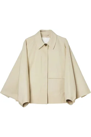OOF Wear Jakke, Dame, Brun, XS, Uld, Beige Kort Trenchcoat med Raglanærmer