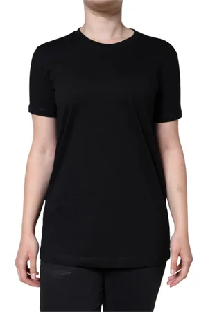 Dolce & Gabbana Top, Dame, Sort, S, Bomuld, Sort bomuldst-shirt med rund hals og korte ærmer