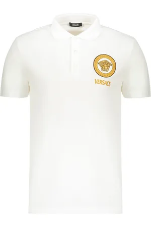 VERSACE Top, Herre, Hvid, L, Bomuld, Logo Patch Bomuld Polo Skjorte