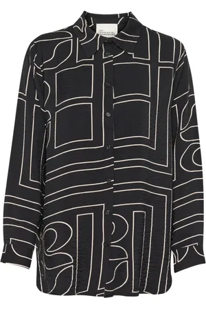 My Essential Wardrobe Bluser & Skjorter, Dame, Sort, L, Sort Abstrakt Print Løstsiddende Skjorte