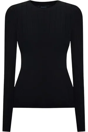 MUGLER Top, Dame, Sort, XS, Nylon, Sort Strikket Top med Rund Hals
