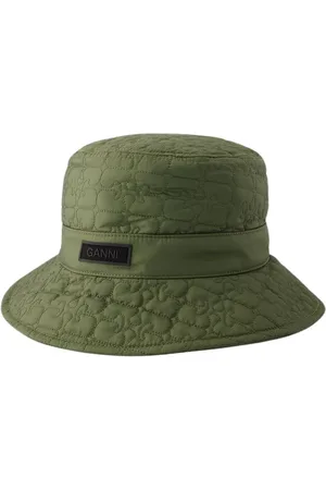 Ganni Tilbehør, Dame, Grøn, XS/S, Uld, Quilted Tech Bucket Hat