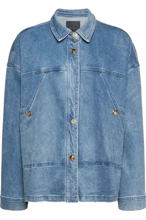 Elena Miro Bluser & Skjorter, Dame, Blå, S, Denim, Oversize Denim Jakke med Moderne Touch
