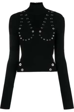 OFF-WHITE Strik, Dame, Sort, S, Viskose sweater med høj hals