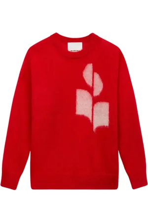 Isabel Marant Strik, Herre, Rød, M, Uld, Rød Mohair Logo Sweater Langærmet