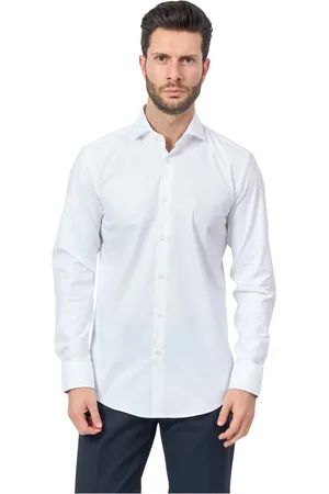 HUGO BOSS Skjorte, Herre, Hvid, 2XL, Bomuld, Hvid langærmet skjorte med knaplukning