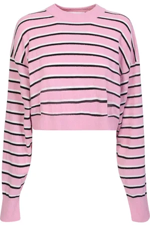Palm Angels Strik, Dame, Lyserød, M, Bomuld, Stribet Cropped Sweater i Bomuldsblanding